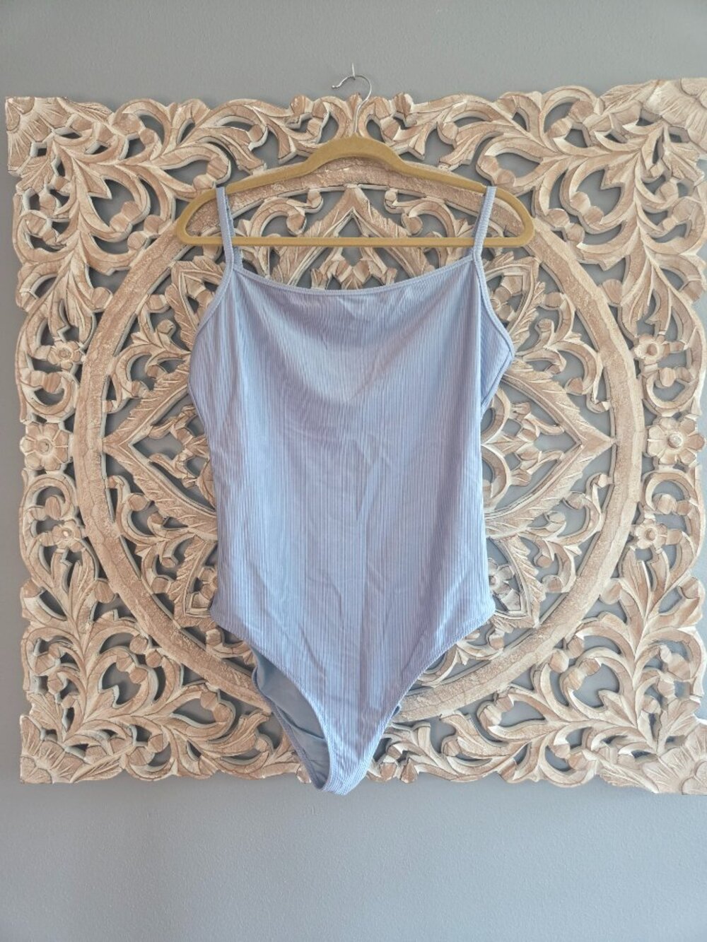 Aerie Shine Rib Scoop Full Coverage One Piece Blue Swimsuit XL Long